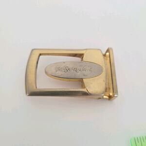 Yves Saint Laurent YSL Vintage Belt Buckle Gold Silver Tone Logo Slim